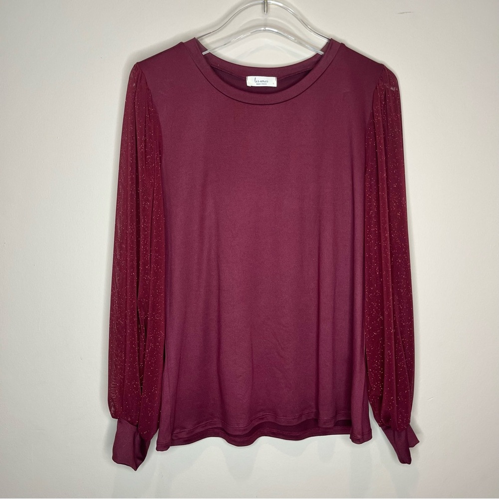 Les Amis Maroon Red Sparkle Long Sleeve Blouse Size L